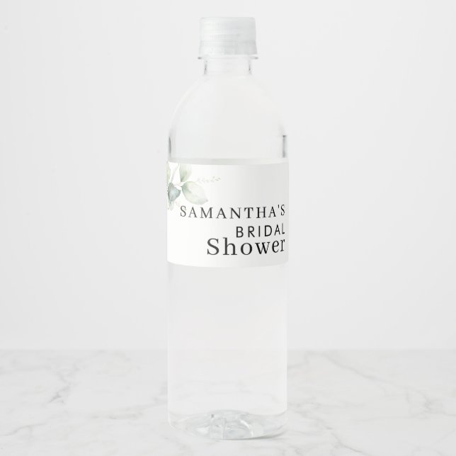 Rótulo De Garrafa De Vinho Chá de Noiva com Eucalipto em Aquarela (Frente)