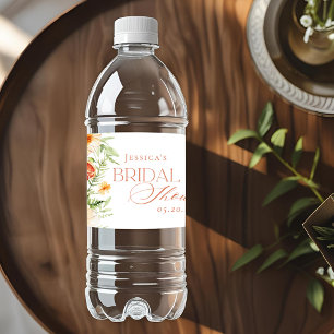 Rótulo De Garrafa De Vinho Chá de Noiva Floral Cítrico Elegante