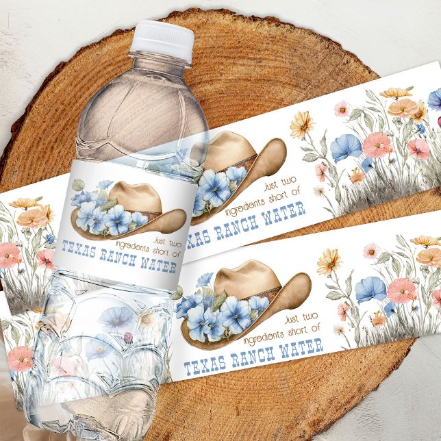 Rótulo De Garrafa De Vinho Chapéu de Cowboy com Flores Silvestres Boho Engraç (Funny Ranch Water Bottle Labels from the Boho Elephant Baby Shower Collection by Darling & May)