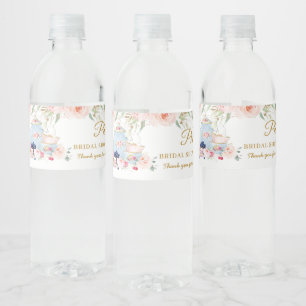 Rótulo De Garrafa De Vinho Chic Blush Floral Festa de Chá Alto Partido Chá de