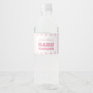Rótulo De Garrafa De Vinho Chuva de Bebê com Elegante Estampa de Listras Rosa