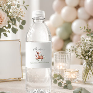 Rótulo De Garrafa De Vinho Chuva de bebê em aquarela Oh deer floral