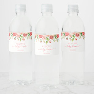 Rótulo De Garrafa De Vinho Chuva de Bebê Menina com Greenery e Rosa Floral