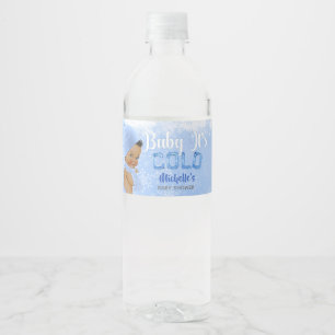 Rótulo De Garrafa De Vinho Chuva de Bebê Menino Étnico Azul Floco de Neve Fri