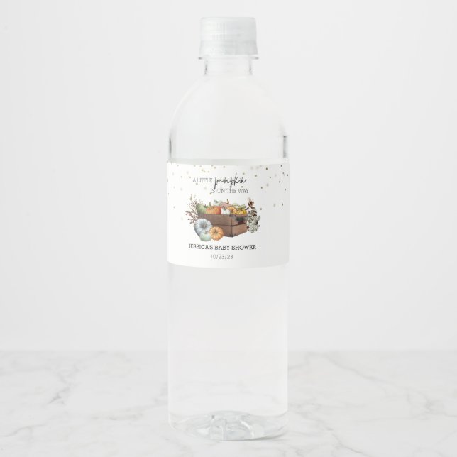 Rótulo De Garrafa De Vinho Chuva de Bebê Pequena Abóbora de Outono em Aquarel (Frente)