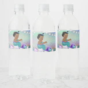 Rótulo De Garrafa De Vinho Chuva de Bebê Sereia Jóia Afro-Americana
