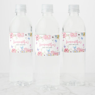 Rótulo De Garrafa De Vinho Chuva de Borboletas Baby Shower Floral