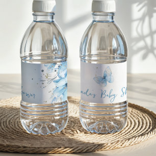 Rótulo De Garrafa De Vinho Chuva de Borboletas Flor de Campo Floral Azul Baby