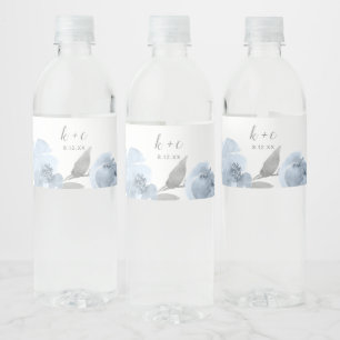 Rótulo De Garrafa De Vinho Chuva de Noiva em Aquarela Floral Azul Empoeirado