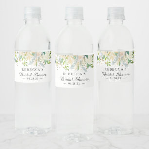 Rótulo De Garrafa De Vinho Chuva de Noiva Floral Branco Marfim Verde Dourado