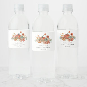 Rótulo De Garrafa De Vinho Chuva de Noiva Floral de Abóbora de Outono
