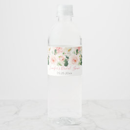 Rótulo De Garrafa De Vinho Chuva de Noiva Floral Rosa Dourado