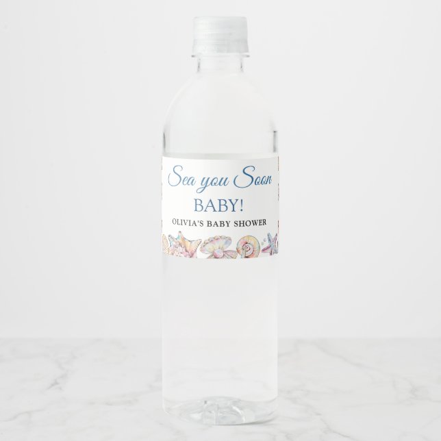 Rótulo De Garrafa De Vinho Chuveiro de Bebê Concha Mar Você Logo (Frente)
