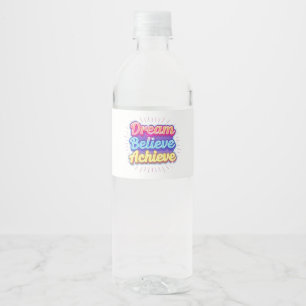 Rótulo De Garrafa De Vinho Citação motivacional de néon 'Sonhe, acredite, alc