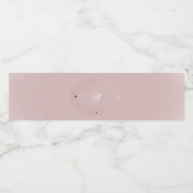 Rótulo De Garrafa De Vinho Clássico Pó de Rosa Dourado Monograma Casamento (Rótulo Único)