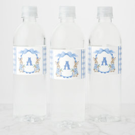Rótulo De Garrafa De Vinho Coelho Azul Gingham Monograma Crest