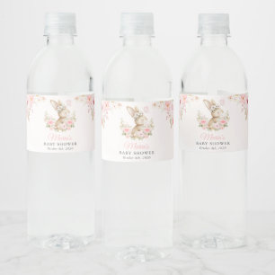 Rótulo De Garrafa De Vinho Coelho Fofo, Borboleta, Flores Rosas, Chá de Bebê