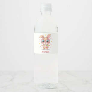 Rótulo De Garrafa De Vinho Coelho fofo com monograma de menina usando óculos