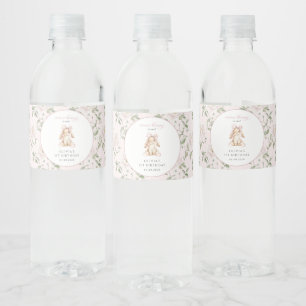 Rótulo De Garrafa De Vinho Coelho Fofo, Laço Rosa, Flores Rosas, Primeiro Ani