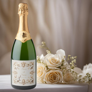 Rótulo de Garrafa de Vinho com Moldura Quadrada de