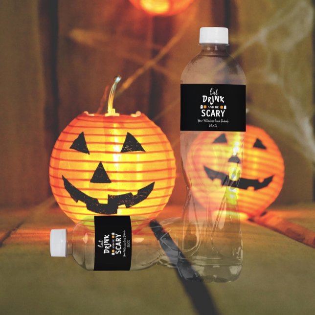 Rótulo De Garrafa De Vinho Coma, Beba e Seja Assustador no Halloween (Criador carregado)