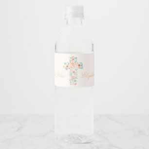 Rótulo De Garrafa De Vinho Comunhão da cruz da flor da hortelã do pêssego 