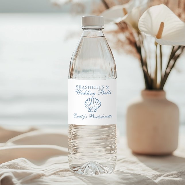 Rótulo De Garrafa De Vinho Conchas Marinhas e Sinetas de Casamento Festa de D (Criador carregado)