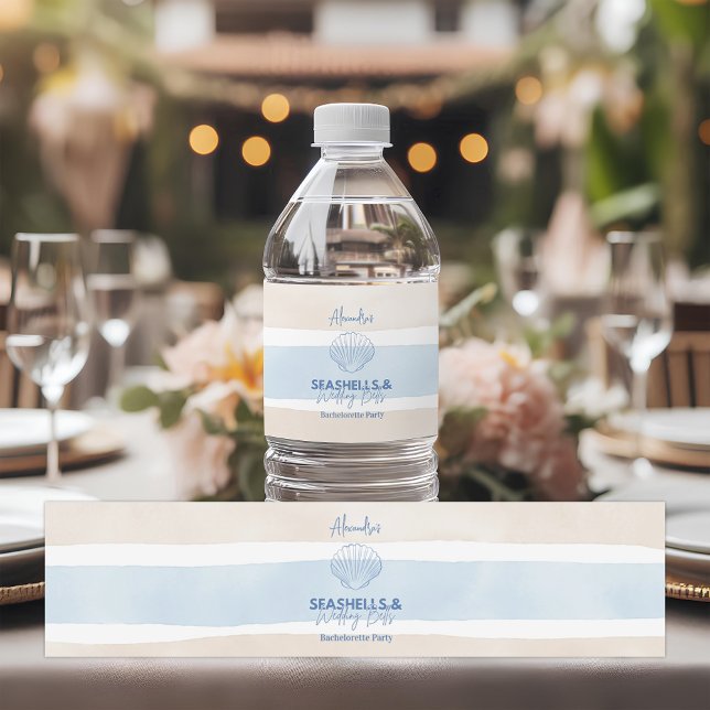 Rótulo De Garrafa De Vinho Conchas Marinhas e Sininhos de Casamento Despedida (Criador carregado)