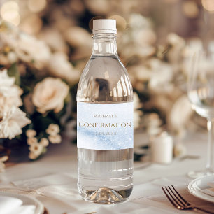 Rótulo De Garrafa De Vinho Confirmação do Menino com Aquarela Azul