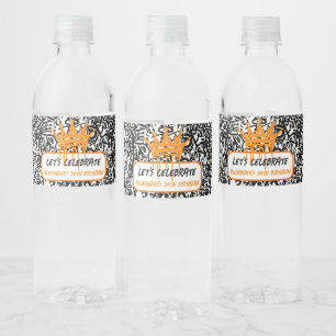 Rótulo De Garrafa De Vinho Coroa de Grafite Laranja Vamos Celebrar Aniversári