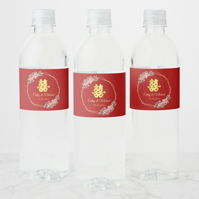Rótulo De Garrafa De Vinho Coroa floral geométrica de ouro vermelho para casa (Garrafas)