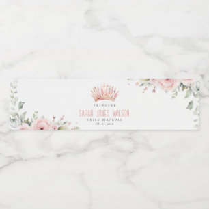 Rótulo De Garrafa De Vinho Coroa princesa rosa e bonita Tiara Aniversário Flo