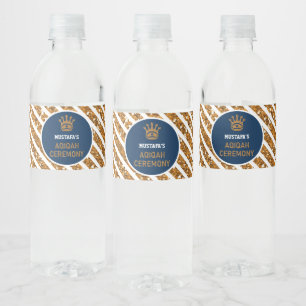 Rótulo De Garrafa De Vinho Coroa Real Príncipe Azul Dourado Aqiqah