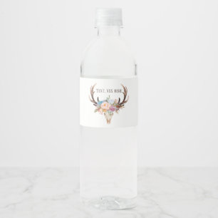 Rótulo De Garrafa De Vinho crânio de touro, chifre, flor de vassoura, floral
