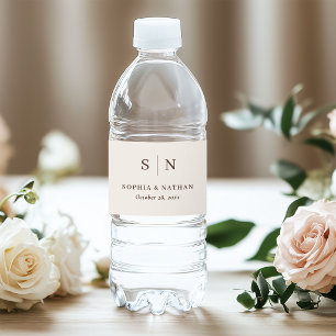 Rótulo De Garrafa De Vinho Creme Branco e Marrom Casamento Minimalista e Ch