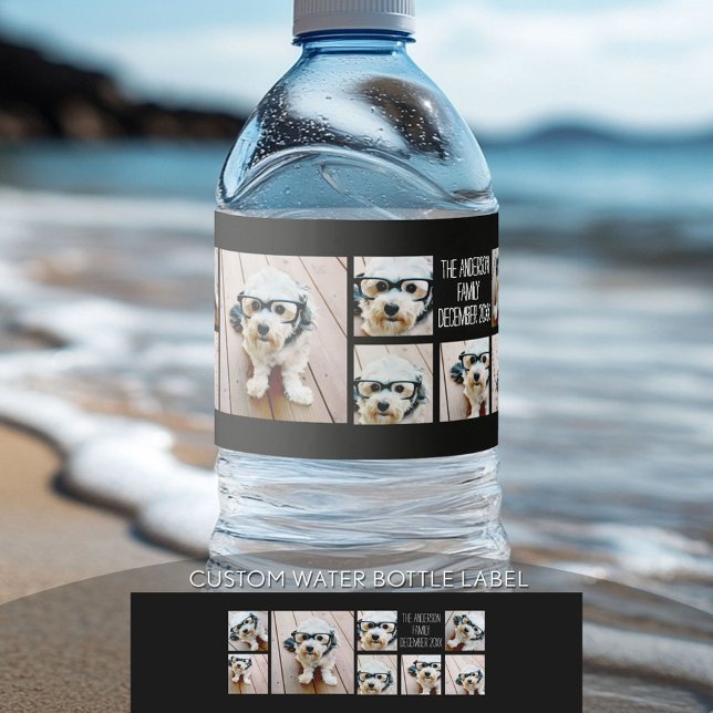 Rótulo De Garrafa De Vinho Criar uma Colagem de Fotos Personalizada com 8 Fot (Custom Graduation Water Bottle Label)
