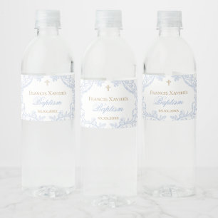 Rótulo De Garrafa De Vinho crista azul de aquarela menino Batismo