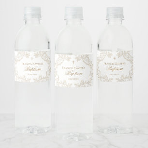 Rótulo De Garrafa De Vinho crista bebê menino batismo aquarela bege