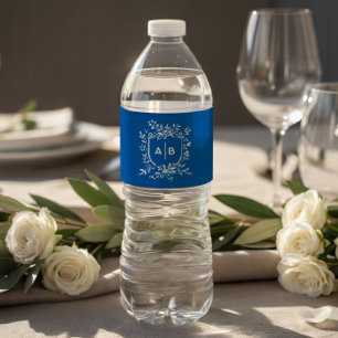 Rótulo De Garrafa De Vinho Crista Botânica Azul Francês Monograma de Casament