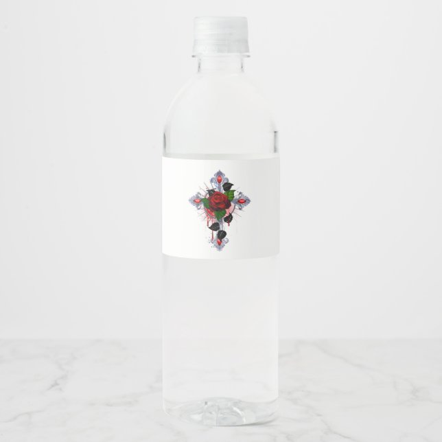Rótulo De Garrafa De Vinho Cruz de Prata com Rosa vermelha (Frente)