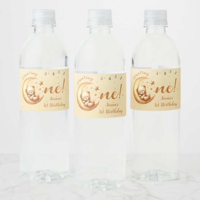 Rótulo De Garrafa De Vinho Cute Bear Sleep On The Moon 1st Birthday (Garrafas)