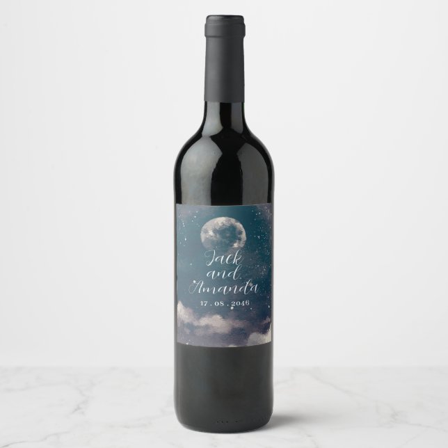 Rótulo de Garrafa de Vinho de Casamento à Lua Star (Frente)