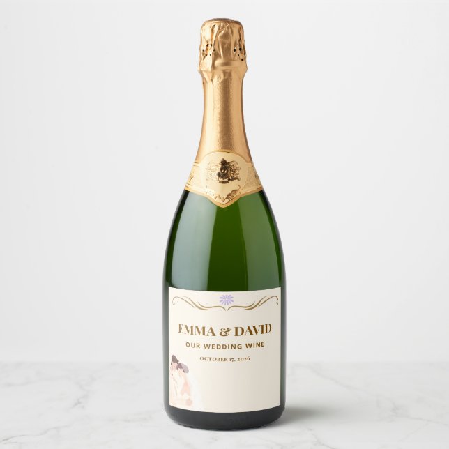 Rótulo de Garrafa de Vinho de Casamento Elegante (Frente)