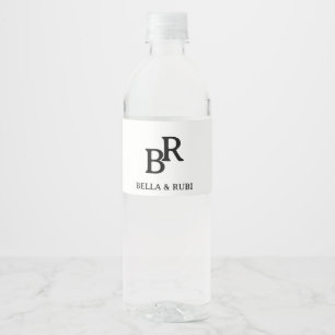 Rótulo De Garrafa De Vinho Design de Monograma de Casamento Preto Branco Eleg