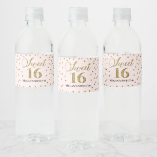 Rótulo De Garrafa De Vinho Doce 16 Noite Dourado Confetti Rosa