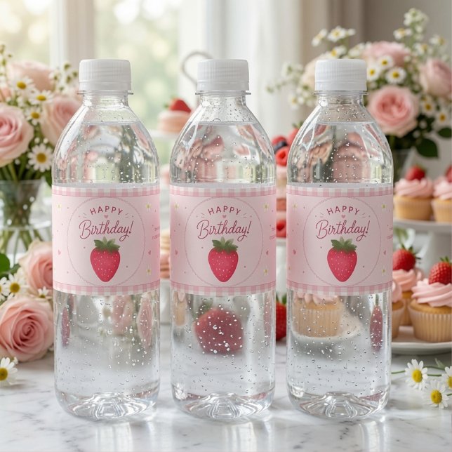 Rótulo De Garrafa De Vinho Doce de Morango Aniversário Rosa (Criador carregado)