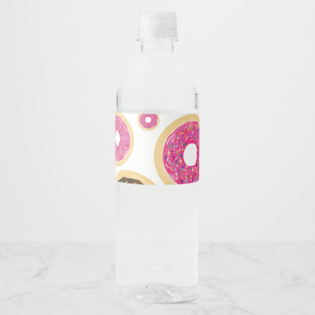 Rótulo De Garrafa De Vinho Donuts Rosa e Marrom com Confeitos Modernos para F (Frente)