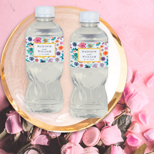 Rótulo De Garrafa De Vinho Dourado Branco Flor Silvestre Aquarela Botânica de