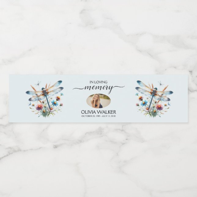 Rótulo De Garrafa De Vinho Dragonfly In Loving Memory Photo Memorial (Rótulo Único)