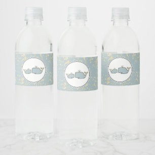 Rótulo De Garrafa De Vinho Duas Baleias Marinhas Azul & Dourado Chuveiro de B